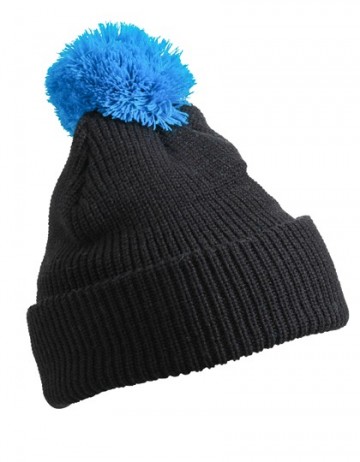 Myrtle Beach gebreide muts met pompoen en rand MB7967 zwart - pacific blauw
