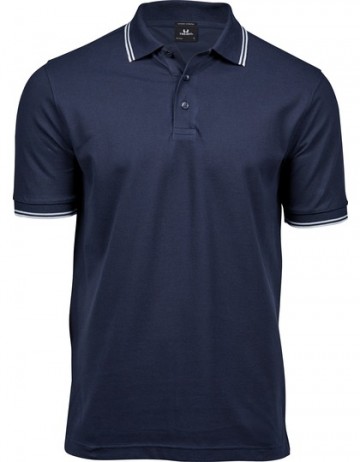 TJ1407 Tee Jays Luxury Stripe Stretch polo mannen marineblauw wit