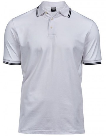 TJ1407 Tee Jays Luxury Stripe Stretch polo mannen wit marineblauw