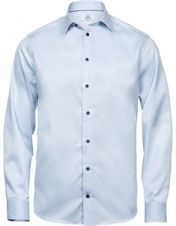 TJ4020 Tee Jays Luxury shirt comfort fit mannen lichtblauw met donkerblauwe knopen
