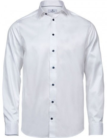 TJ4020 Tee Jays Luxury shirt comfort fit mannen wit met donkerblauwe knopen