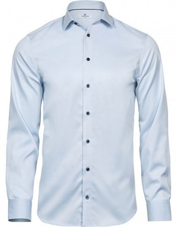 TJ4021 Tee Jays Luxury shirt slim fit mannen lichtblauw met donkerblauwe knopen