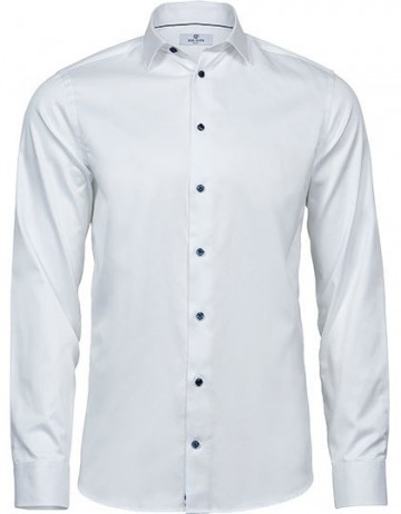 TJ4021 Tee Jays Luxury shirt slim fit mannen wit metd onkerblauwe knopen