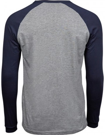 TJ5072 Tee Jays Baseball Tee mannen heathergrijs / marineblauw rug