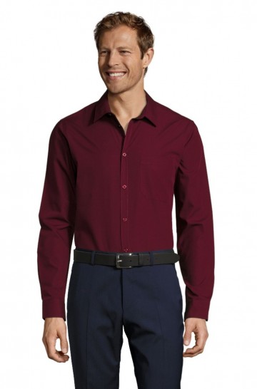 02922 Sol's Baltimore heren Poplin Shirt medium bordeaux rood