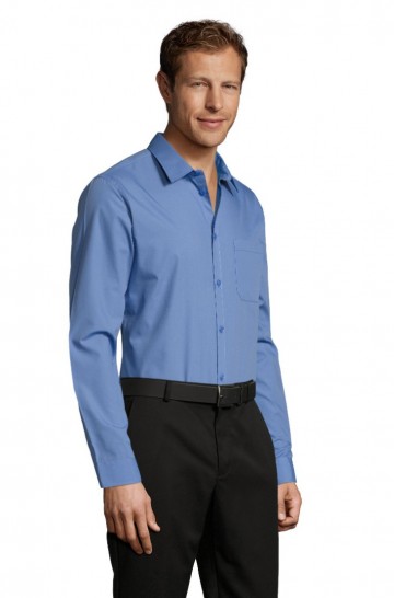 02922 Sol's Baltimore heren Poplin Shirt middelblauw