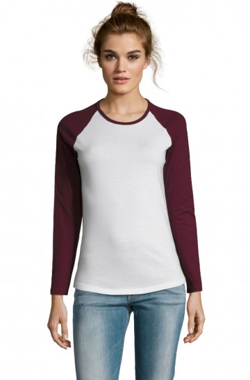 02943 Sol's Milky dames T-shirt L/M wit/bourgogne rood