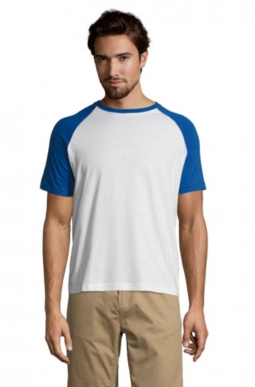 11190  Sol's Funky heren T-shirt wit / koningsblauw