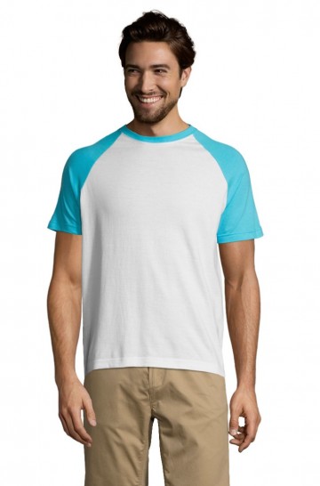 11190  Sol's Funky heren T-shirt wit / atol blauw