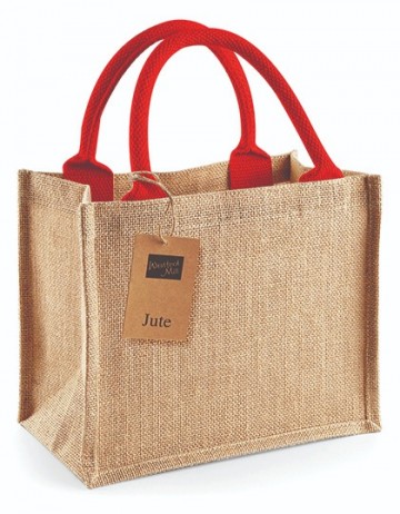 WFM Jute Mini Gift Bag W412 natural / fel rood
